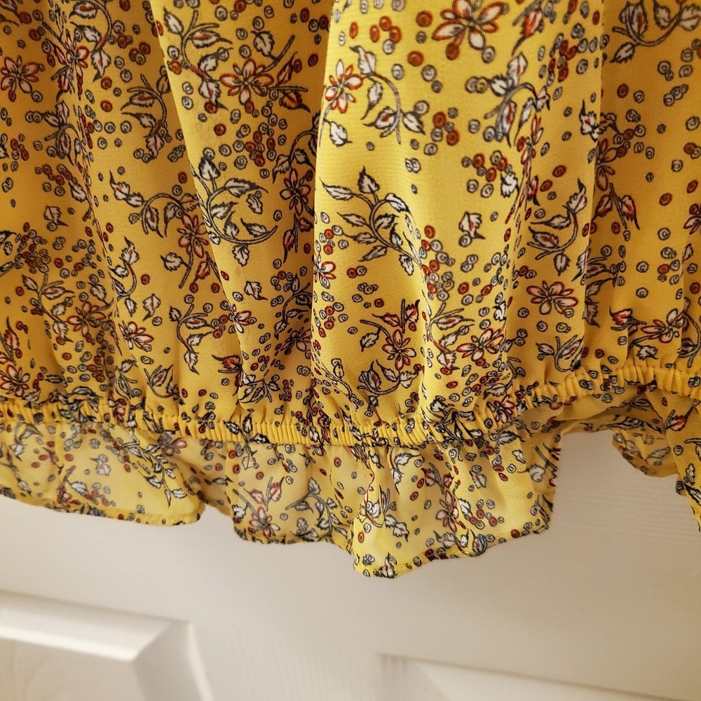 Max Studio sz L Gold Mustard Yellow Floral Peasant‎ Boho Top Garden Cottagecore - Picture 2 of 16